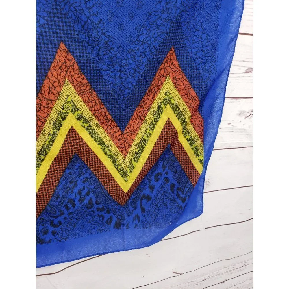 Boho blue zigzag multiple colored paisley print made‎ in Italy scarf wrap